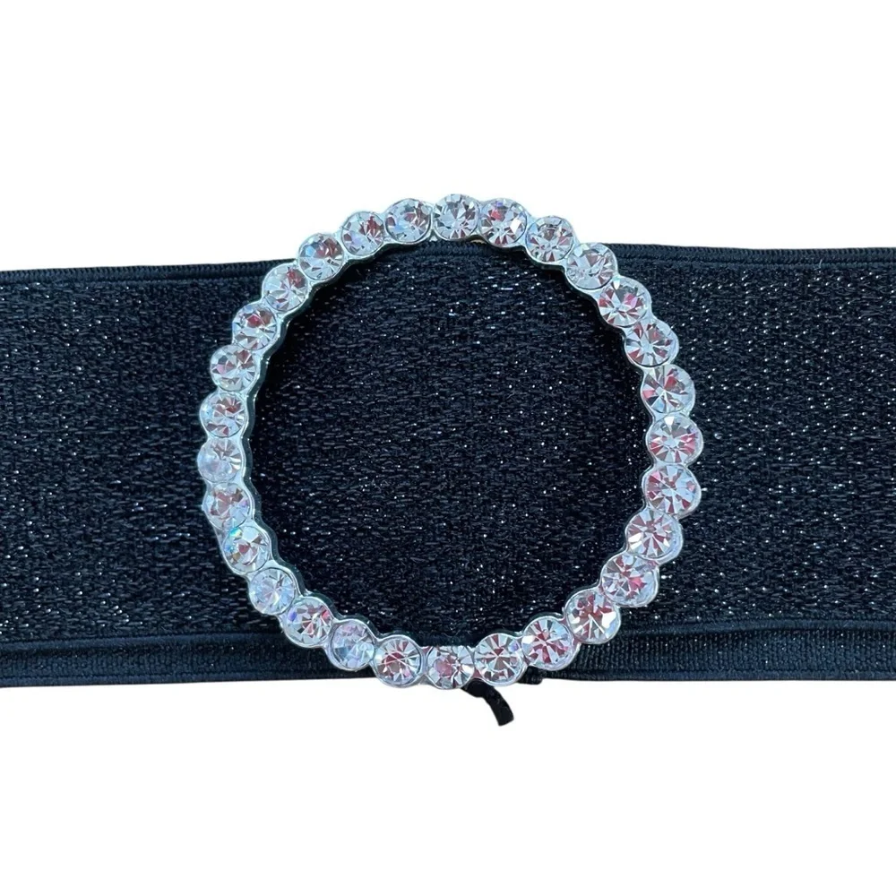 By Debra Belt Black Silver Glitter Shimmer CZ Removable Buckle Elastic Stretch